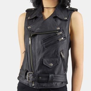 Vintage Black Leather Biker Vest